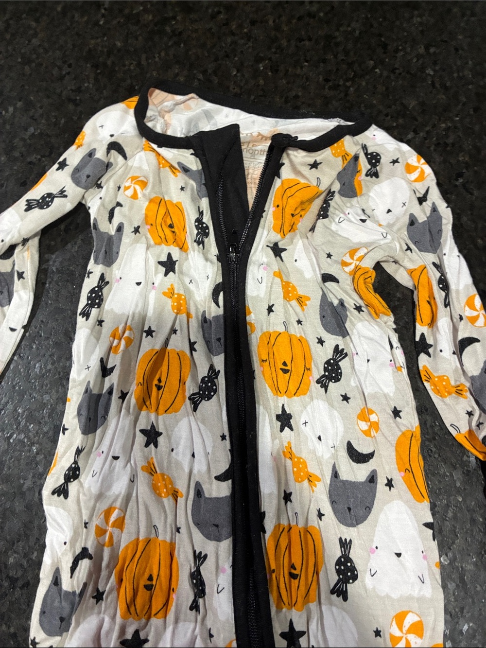 Little Sleepies Halloween Pumpkin & Ghost Zipper Romper - Orange, Gray, White